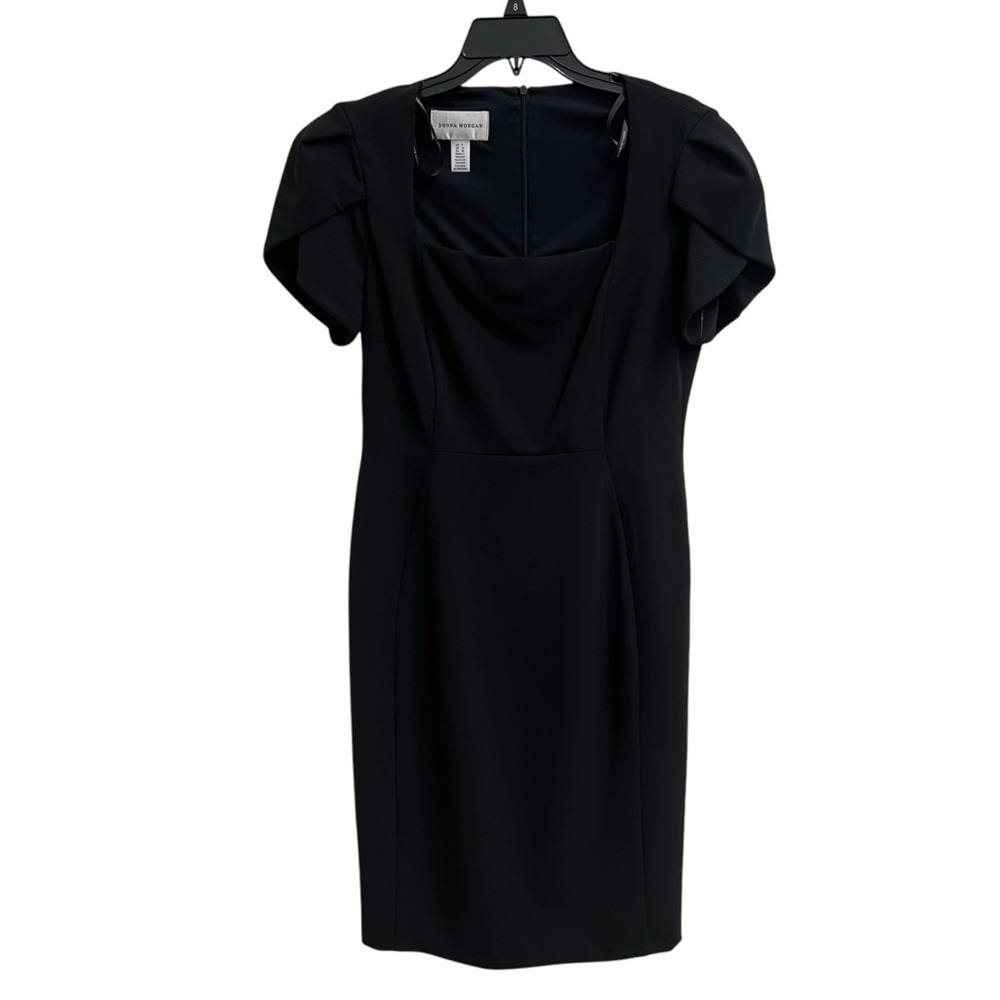 Donna Morgan black Tulip Sleeve Square Neck Crepe Sheath Dress NWT size 8